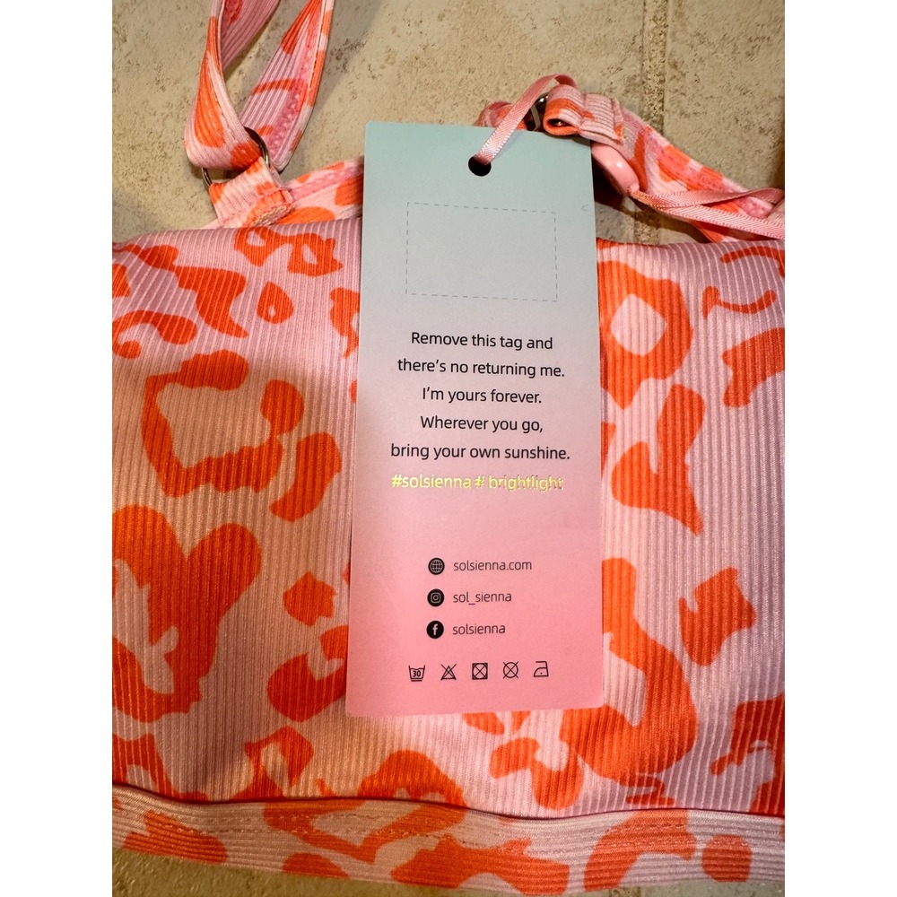 Sol Sienna Pink Orange Leopard Ribbed Bikini Top Large NWT Animal Print Swimwear - Picture 2 of 7